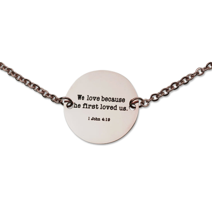 "He First Loved Us" Coin Pendant Necklace, Rose Gold