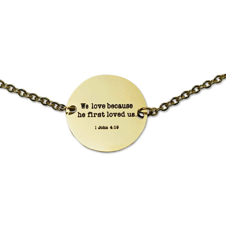 "He First Loved Us" Coin Pendant Necklace, Gold